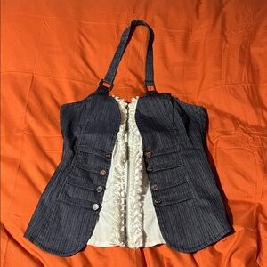 Stylish Denim Corset Top with White Ruffle